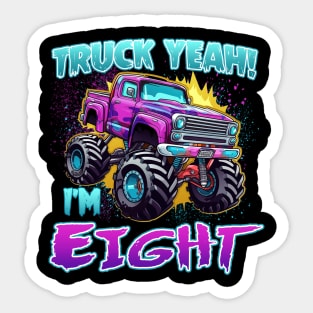 Truck yeah Birthday Tee Eight year old Girl Tee Monster Truck Birthday Country Birthday Kids Sticker